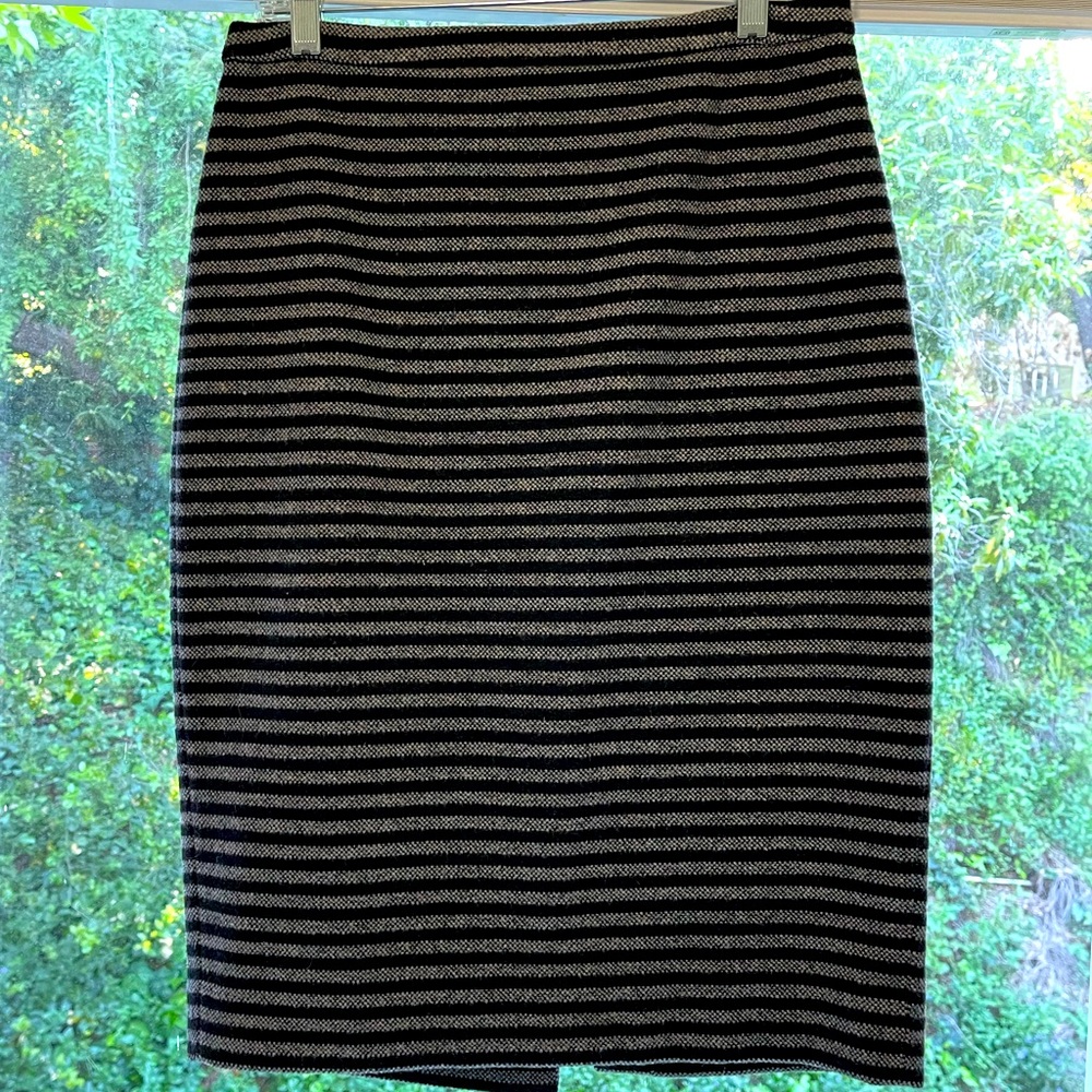Jcrew black striped pencil skirt (matching jacket listed separately). Size 4.
